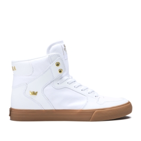 Mens Supra High Top Shoes VAIDER White/Gold/lt Gum | AU-15246